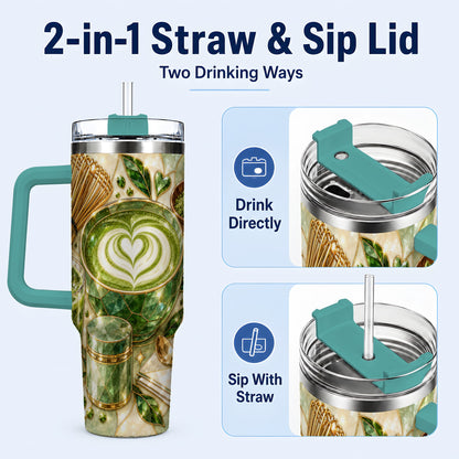#pl[40oz|Green] Matcha Latte 40oz Tumbler with Handle, Green Tea Stainless Steel Cup