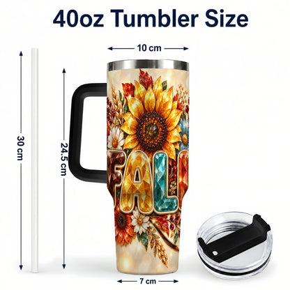 #pl[40oz|Black] Fall Sunflower 40oz Tumbler with Handle, Autumn Stainless Steel Cup