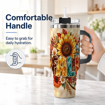 #pl[40oz|Black] Fall Sunflower 40oz Tumbler with Handle, Autumn Stainless Steel Cup