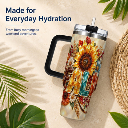 #pl[40oz|Black] Fall Sunflower 40oz Tumbler with Handle, Autumn Stainless Steel Cup