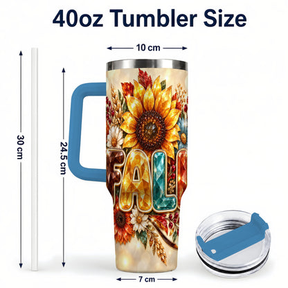 #pl[40oz|Blue] Fall Sunflower 40oz Tumbler with Handle, Autumn Stainless Steel Cup