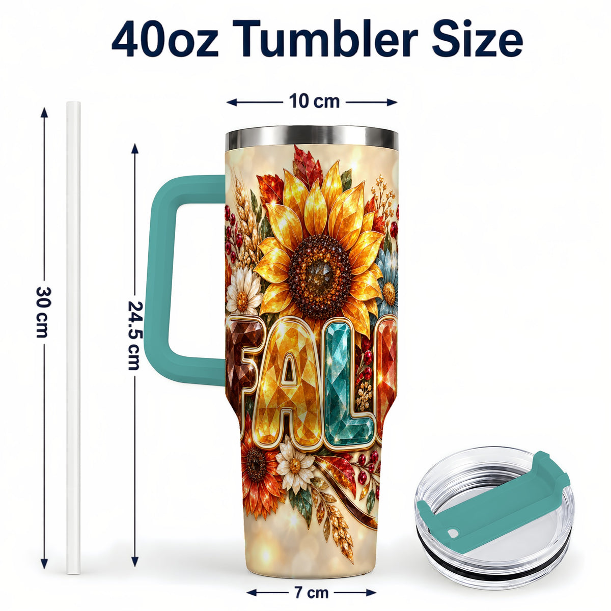 #pl[40oz|Green] Fall Sunflower 40oz Tumbler with Handle, Autumn Stainless Steel Cup