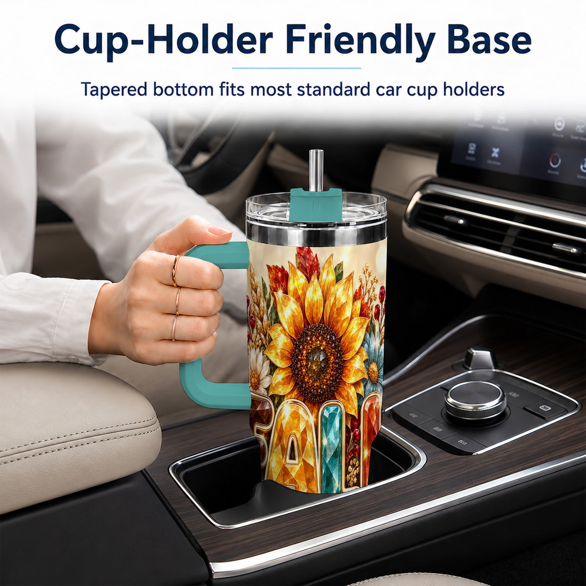 #pl[40oz|Green] Fall Sunflower 40oz Tumbler with Handle, Autumn Stainless Steel Cup