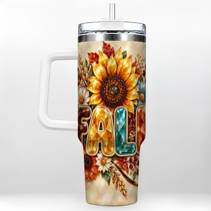 Fall Sunflower 40oz Tumbler with Handle, Autumn Stainless Steel Cup