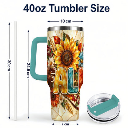 #pl[40oz|Green] Fall Floral 40oz Tumbler with Handle, Sunflower Stainless Steel Cup