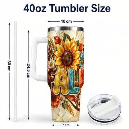 #pl[40oz|White] Fall Floral 40oz Tumbler with Handle, Sunflower Stainless Steel Cup