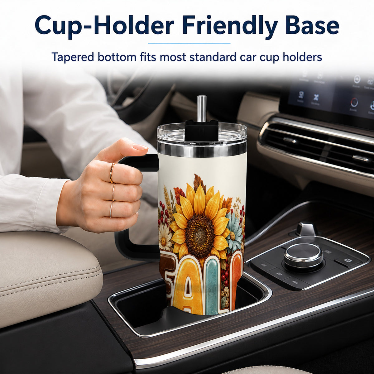 #pl[40oz|Black] Autumn Sunflower 40oz Tumbler with Handle, Fall Stainless Steel Cup