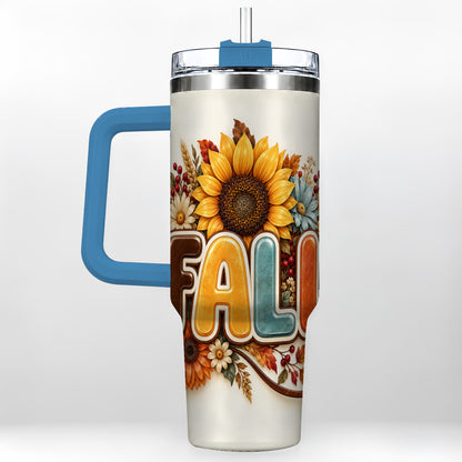 #pl[40oz|Blue] Autumn Sunflower 40oz Tumbler with Handle, Fall Stainless Steel Cup
