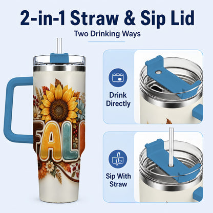 #pl[40oz|Blue] Autumn Sunflower 40oz Tumbler with Handle, Fall Stainless Steel Cup