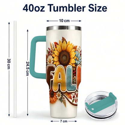 #pl[40oz|Green] Autumn Sunflower 40oz Tumbler with Handle, Fall Stainless Steel Cup