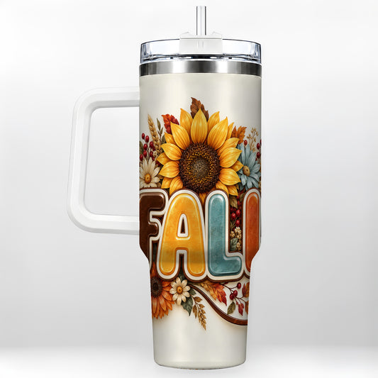 Autumn Sunflower 40oz Tumbler with Handle, Fall Stainless Steel Cup