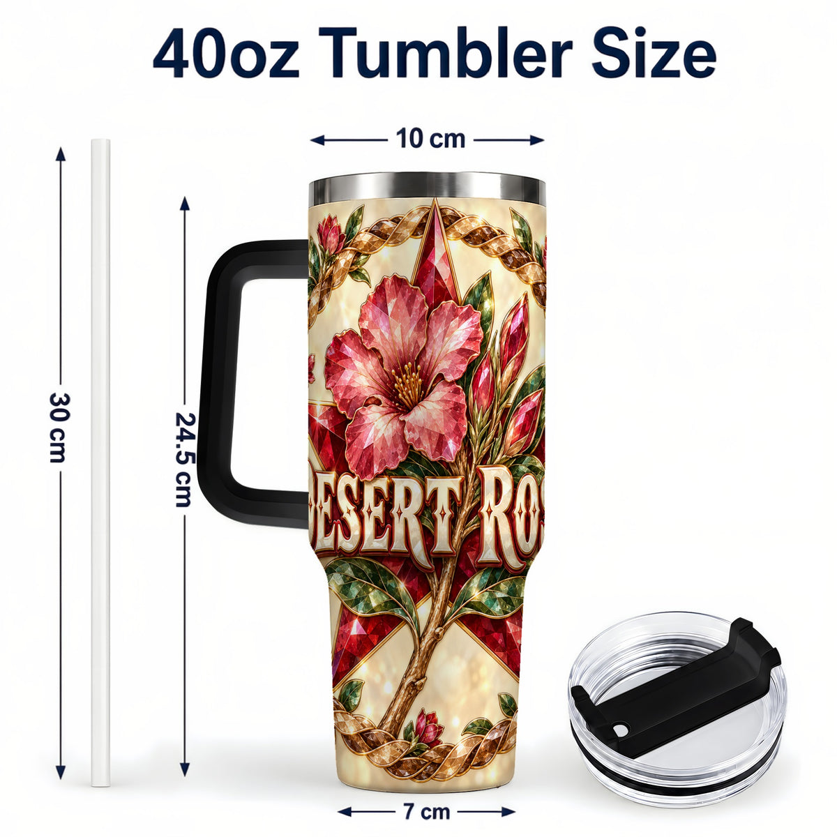 #pl[40oz|Black] Western Floral Star 40oz Tumbler with Handle, Rose Stainless Steel Cup