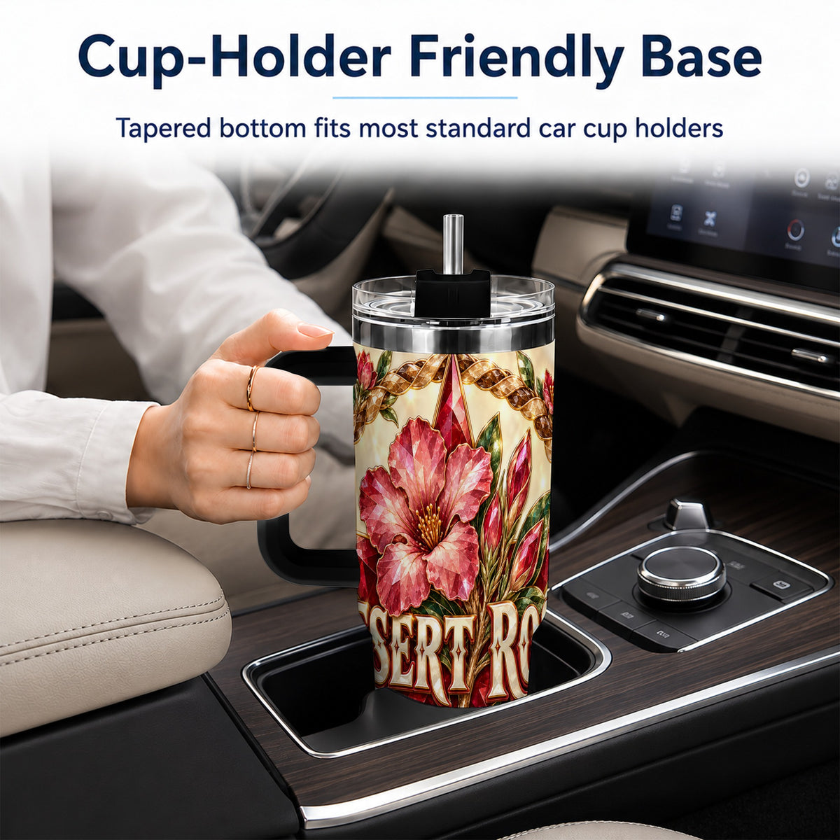 #pl[40oz|Black] Western Floral Star 40oz Tumbler with Handle, Rose Stainless Steel Cup