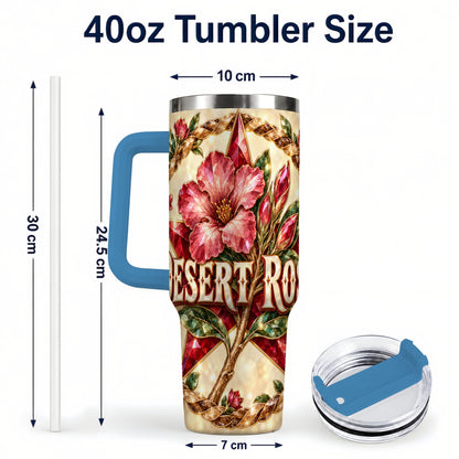 #pl[40oz|Blue] Western Floral Star 40oz Tumbler with Handle, Rose Stainless Steel Cup