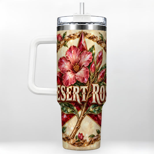 Western Floral Star 40oz Tumbler with Handle, Rose Stainless Steel Cup