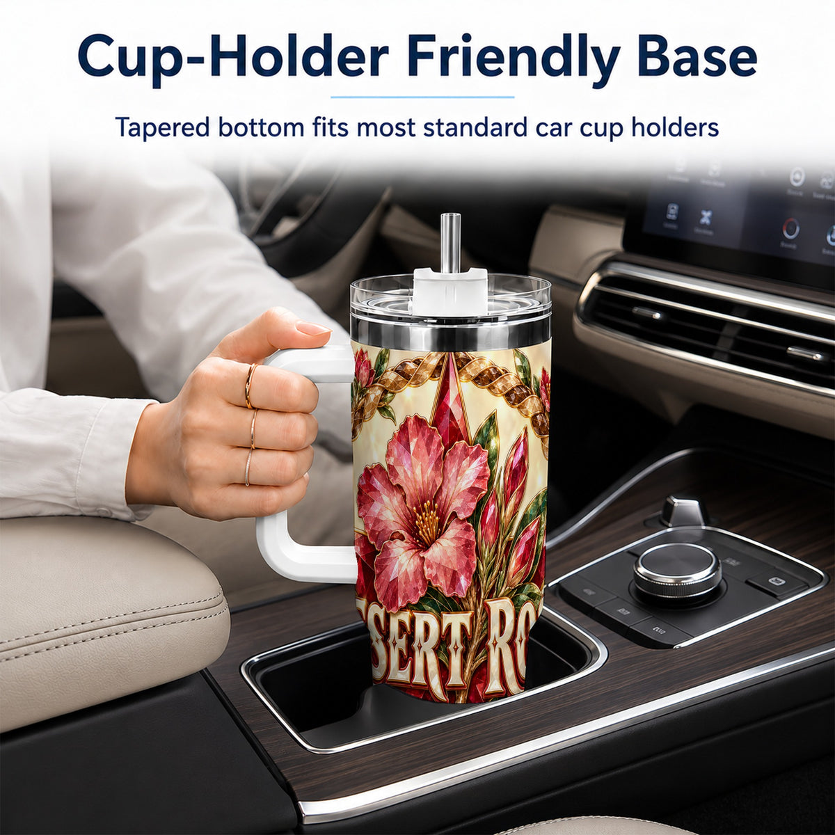 #pl[40oz|White] Western Floral Star 40oz Tumbler with Handle, Rose Stainless Steel Cup
