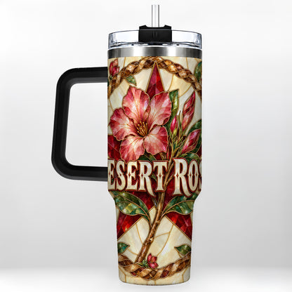 #pl[40oz|Black] Western Floral Star 40oz Tumbler with Handle, Rose Stainless Steel Cup