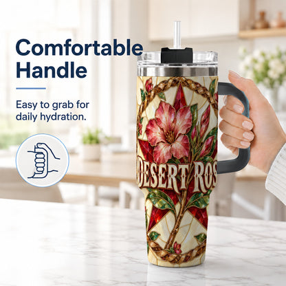 #pl[40oz|Black] Western Floral Star 40oz Tumbler with Handle, Rose Stainless Steel Cup