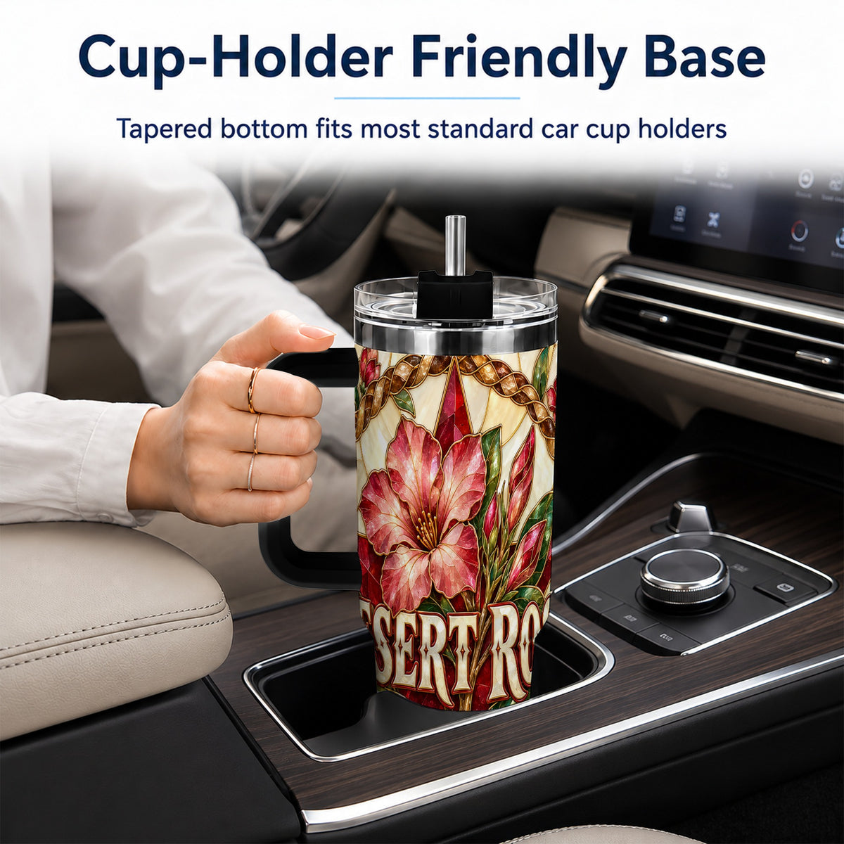 #pl[40oz|Black] Western Floral Star 40oz Tumbler with Handle, Rose Stainless Steel Cup