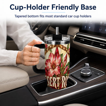 #pl[40oz|Black] Western Floral Star 40oz Tumbler with Handle, Rose Stainless Steel Cup