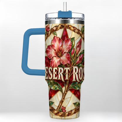 #pl[40oz|Blue] Western Floral Star 40oz Tumbler with Handle, Rose Stainless Steel Cup