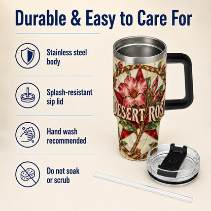 #pl[40oz|Black] Western Floral Star 40oz Tumbler with Handle, Rose Stainless Steel Cup