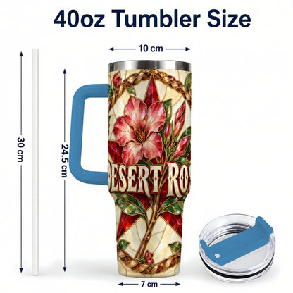 #pl[40oz|Blue] Western Floral Star 40oz Tumbler with Handle, Rose Stainless Steel Cup
