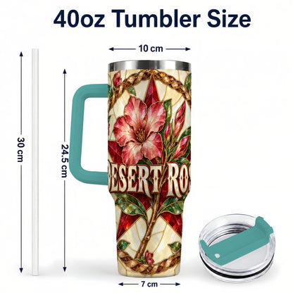 #pl[40oz|Green] Western Floral Star 40oz Tumbler with Handle, Rose Stainless Steel Cup