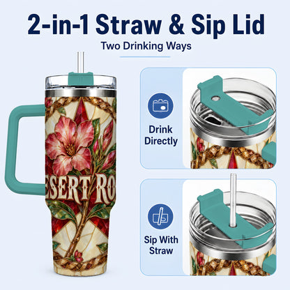 #pl[40oz|Green] Western Floral Star 40oz Tumbler with Handle, Rose Stainless Steel Cup