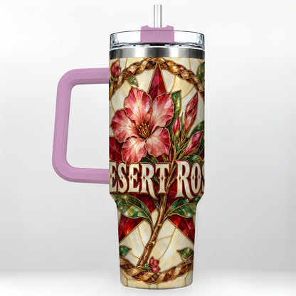 #pl[40oz|Pink] Western Floral Star 40oz Tumbler with Handle, Rose Stainless Steel Cup