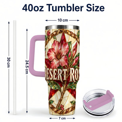 #pl[40oz|Pink] Western Floral Star 40oz Tumbler with Handle, Rose Stainless Steel Cup