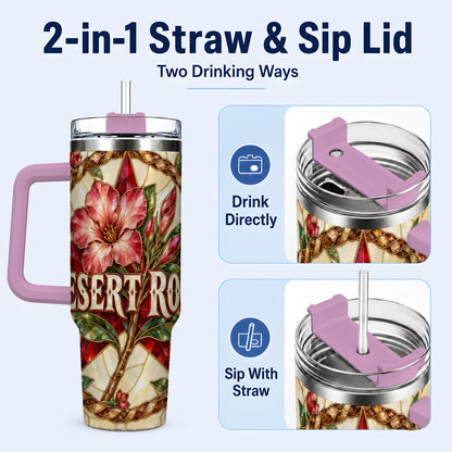 #pl[40oz|Pink] Western Floral Star 40oz Tumbler with Handle, Rose Stainless Steel Cup