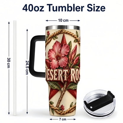 #pl[40oz|Black] Rustic Floral Star 40oz Tumbler with Handle, Rose Stainless Steel Cup