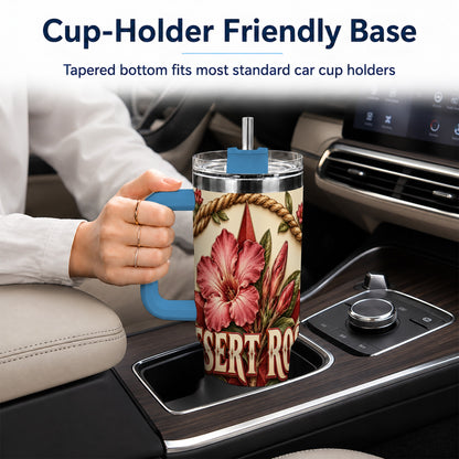 #pl[40oz|Blue] Rustic Floral Star 40oz Tumbler with Handle, Rose Stainless Steel Cup