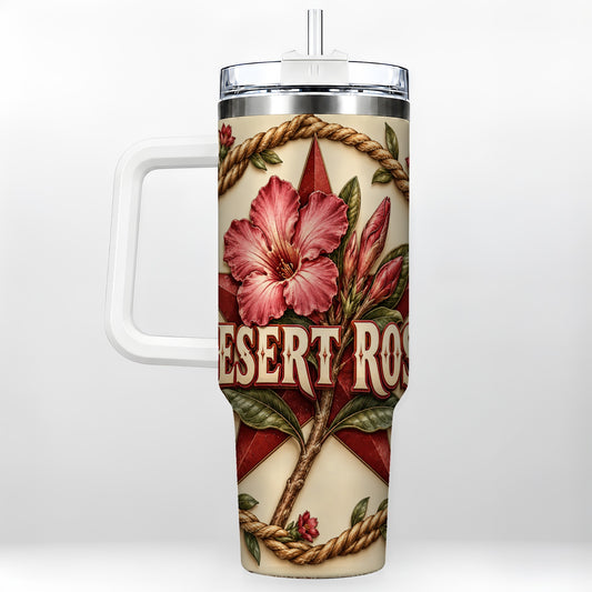 Rustic Floral Star 40oz Tumbler with Handle, Rose Stainless Steel Cup