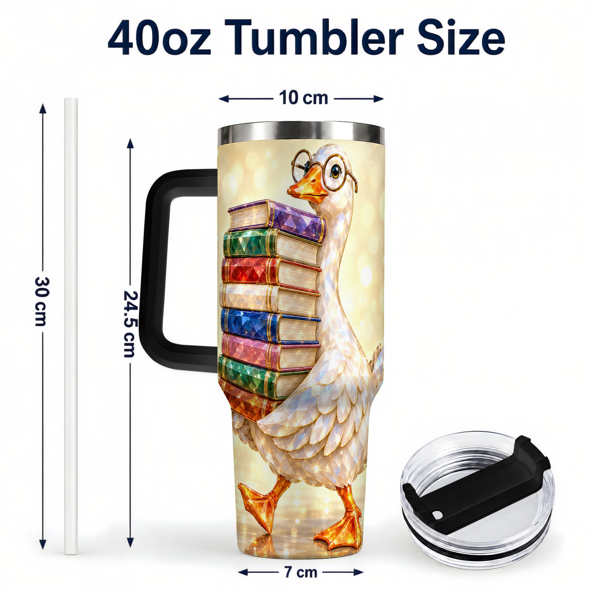 #pl[40oz|Black] Bookish Goose 40oz Tumbler with Handle, Reading Stainless Steel Cup