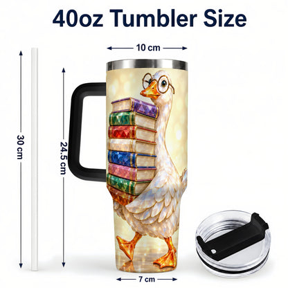 #pl[40oz|Black] Bookish Goose 40oz Tumbler with Handle, Reading Stainless Steel Cup
