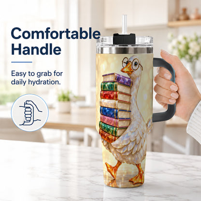#pl[40oz|Black] Bookish Goose 40oz Tumbler with Handle, Reading Stainless Steel Cup