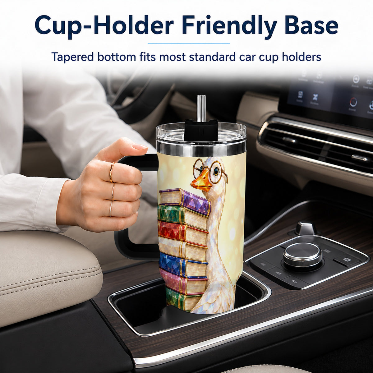 #pl[40oz|Black] Bookish Goose 40oz Tumbler with Handle, Reading Stainless Steel Cup