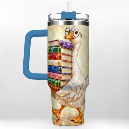 #pl[40oz|Blue] Bookish Goose 40oz Tumbler with Handle, Reading Stainless Steel Cup