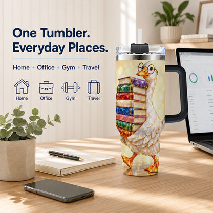 #pl[40oz|Black] Bookish Goose 40oz Tumbler with Handle, Reading Stainless Steel Cup