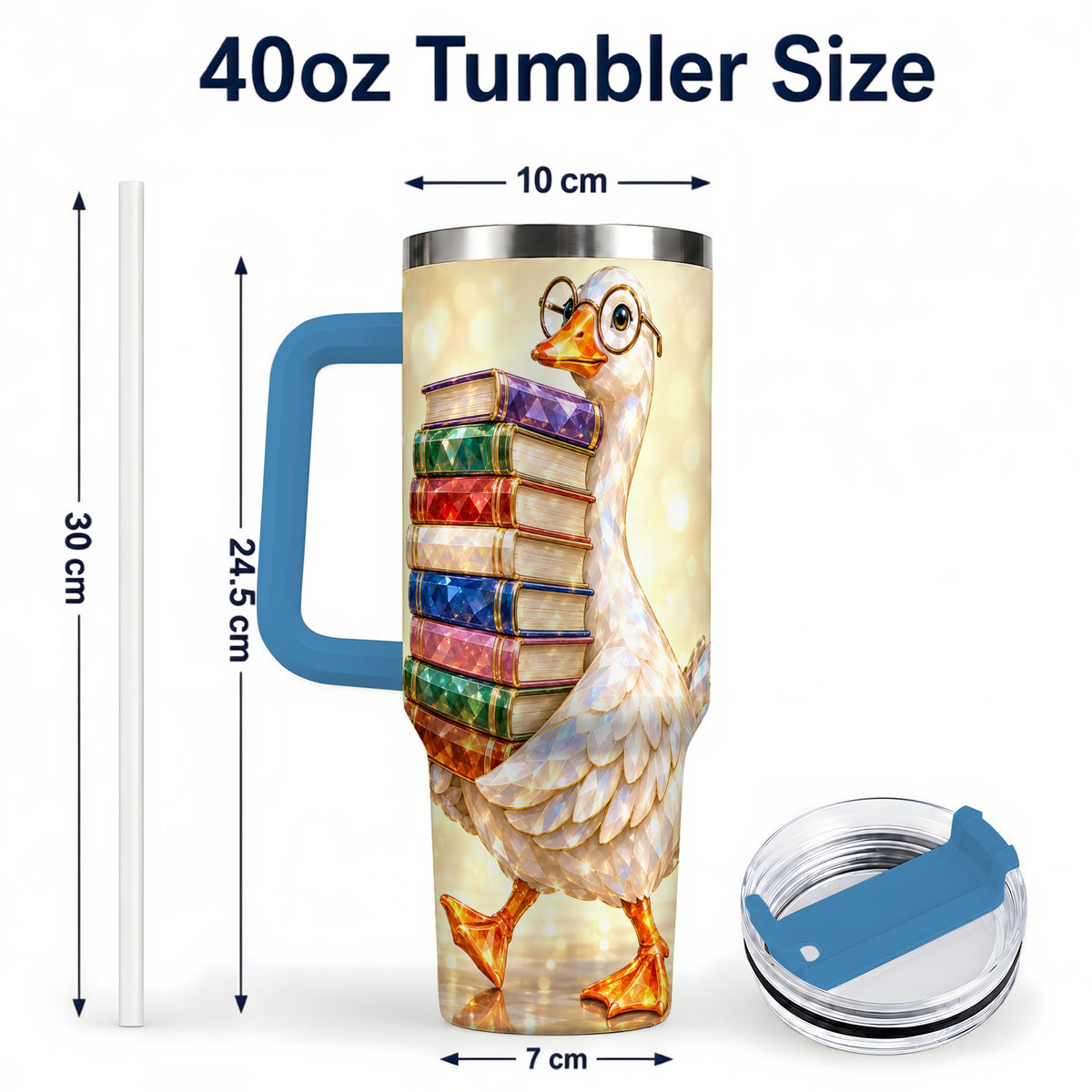 #pl[40oz|Blue] Bookish Goose 40oz Tumbler with Handle, Reading Stainless Steel Cup