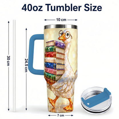 #pl[40oz|Blue] Bookish Goose 40oz Tumbler with Handle, Reading Stainless Steel Cup