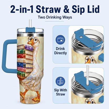 #pl[40oz|Blue] Bookish Goose 40oz Tumbler with Handle, Reading Stainless Steel Cup