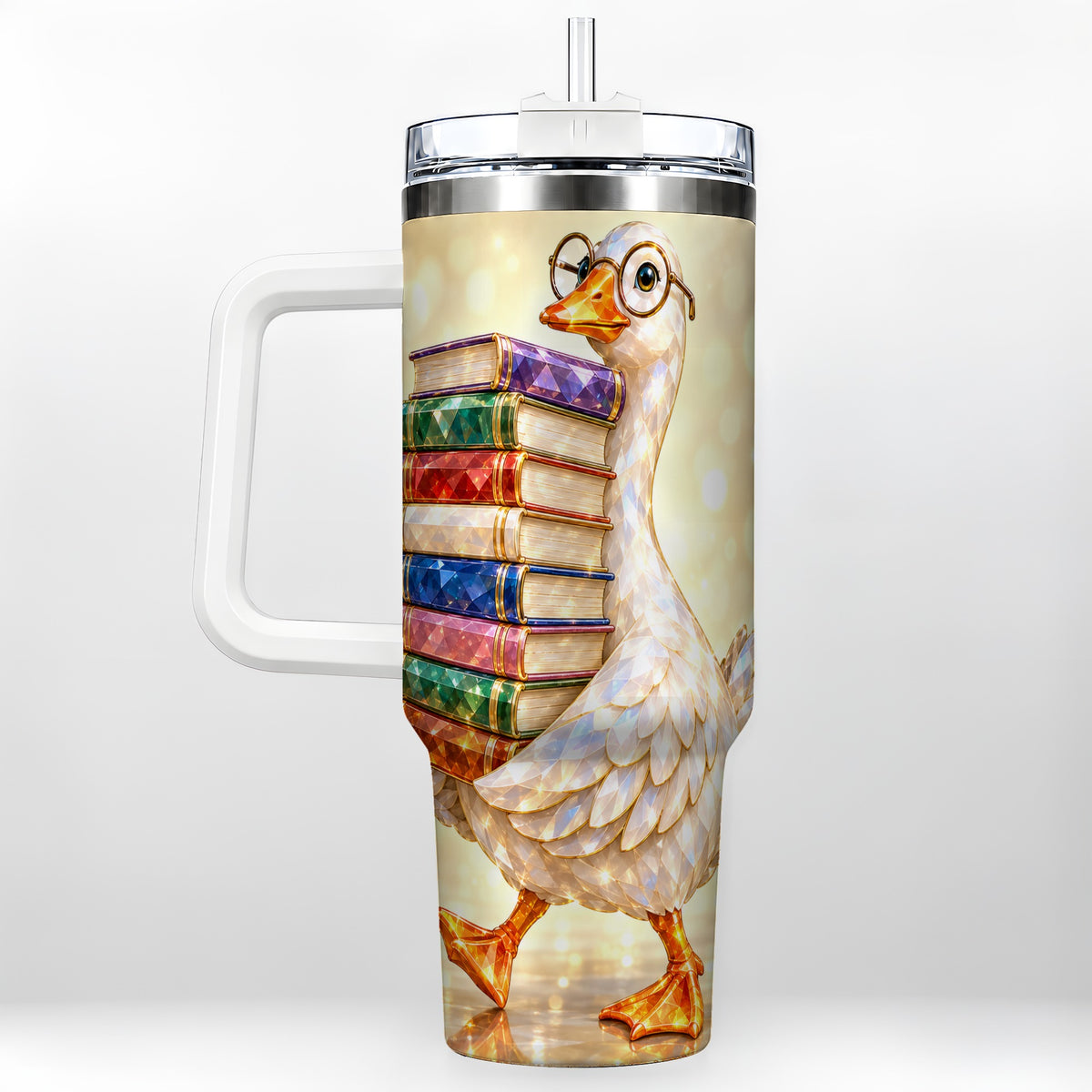 Bookish Goose 40oz Tumbler with Handle, Reading Stainless Steel Cup