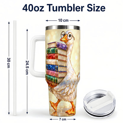 #pl[40oz|White] Bookish Goose 40oz Tumbler with Handle, Reading Stainless Steel Cup