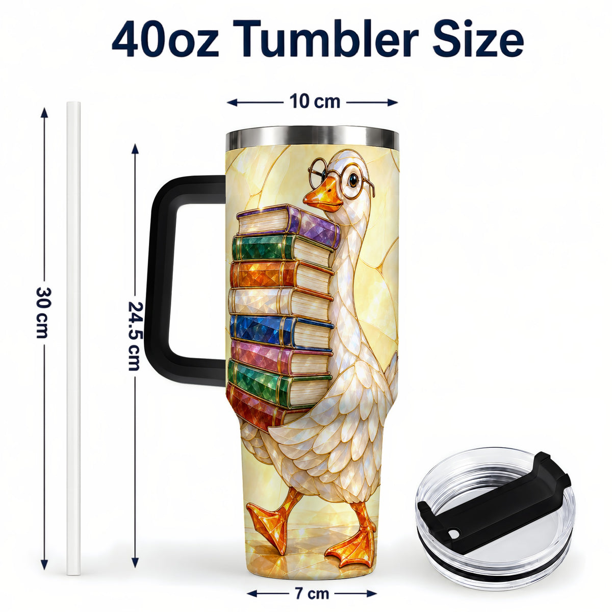 #pl[40oz|Black] Bookish Goose 40oz Tumbler with Handle, Reading Stainless Steel Cup