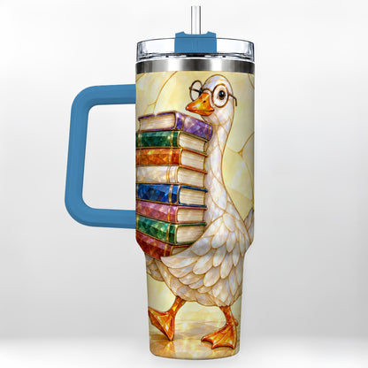 #pl[40oz|Blue] Bookish Goose 40oz Tumbler with Handle, Reading Stainless Steel Cup