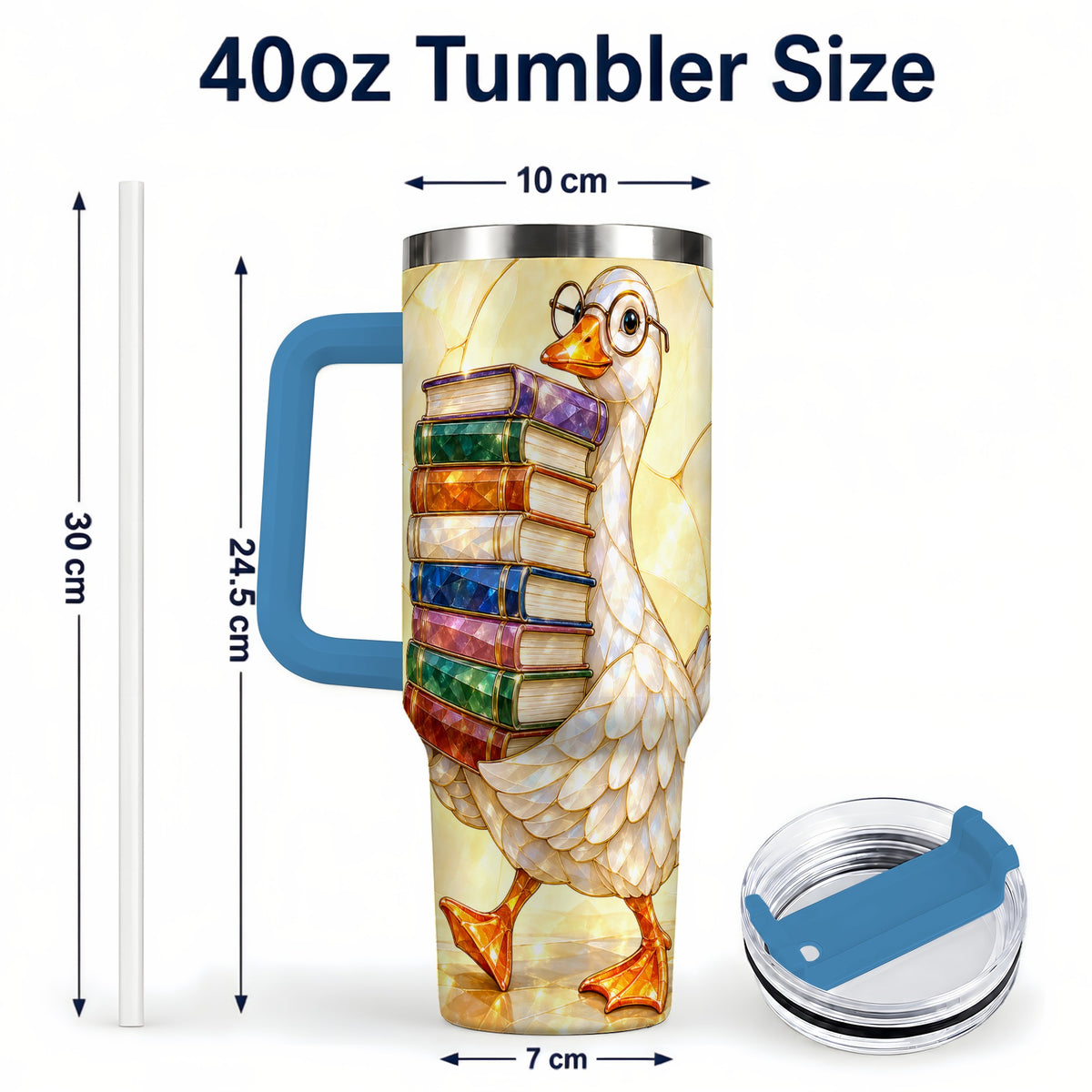 #pl[40oz|Blue] Bookish Goose 40oz Tumbler with Handle, Reading Stainless Steel Cup