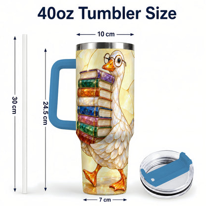 #pl[40oz|Blue] Bookish Goose 40oz Tumbler with Handle, Reading Stainless Steel Cup